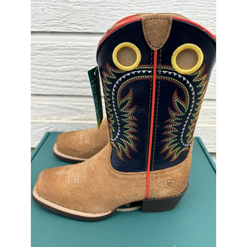 Ariat Derby Monroe Kids Size 3 M Tan Roughout / Inkwell Buckaroo Cowboy Boots - Picture 2 of 9